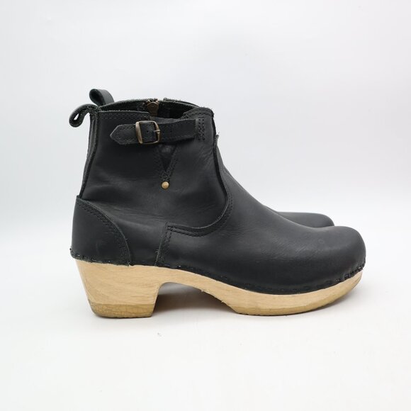 No. 6 Boots Women's Size 41 Black Leather Clog Buckle Leather Bootie Heel - Picture 1 of 13